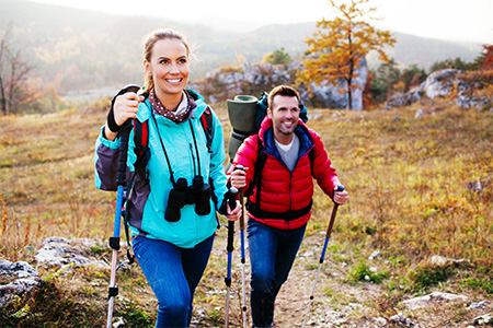 two people taking a relaxing hike