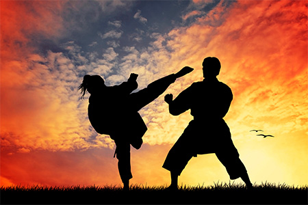 martial arts at sunset